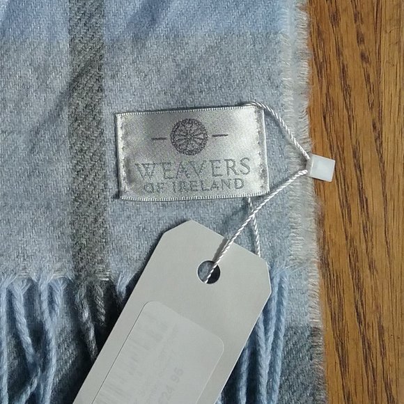 NWT Grey & Cornflower Blue Plaid Wool Blend Scarf - Picture 10 of 10